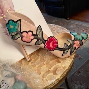 Jessica Simpson Red and Pink Floral Heels